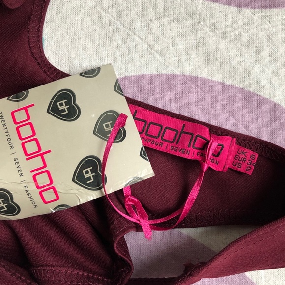 Boohoo Sally Contrast Skater Dress Berry - Picture 7 of 7